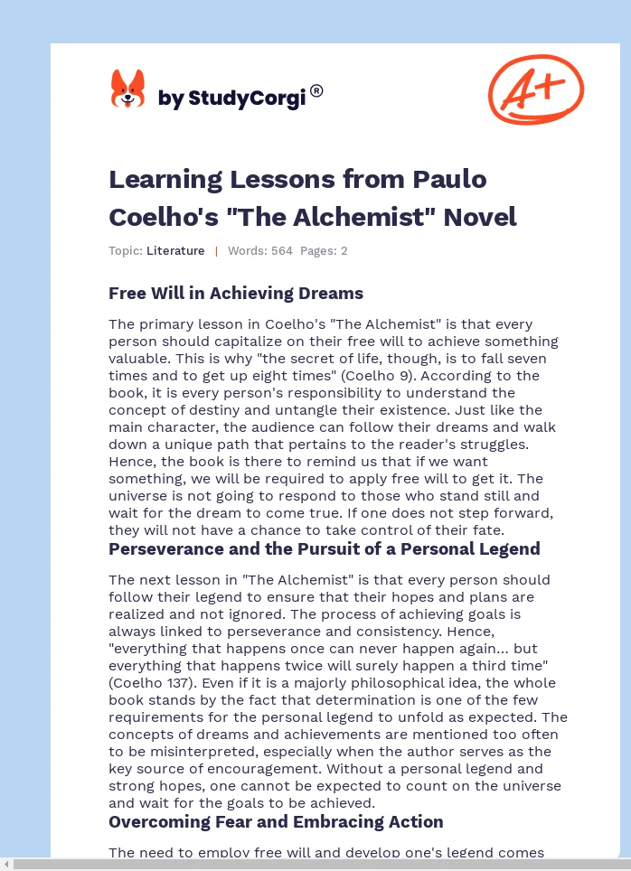 Learning Lessons from Paulo Coelho's "The Alchemist" Novel. Page 1
