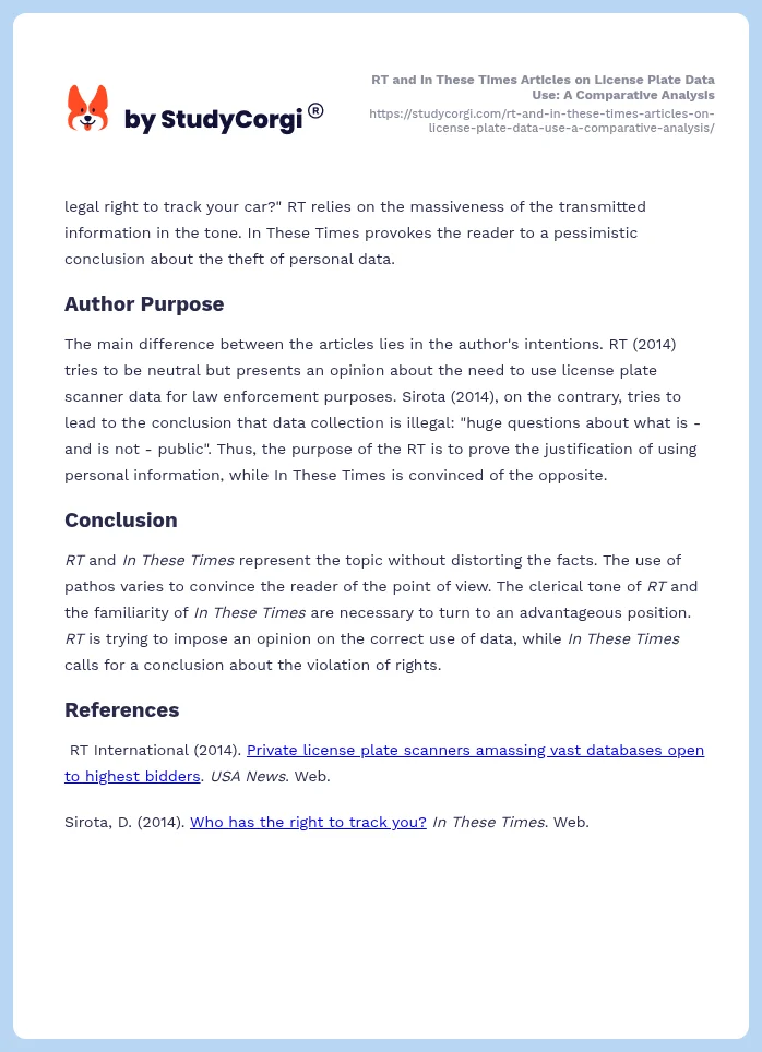 RT and In These Times Articles on License Plate Data Use: A Comparative Analysis. Page 2