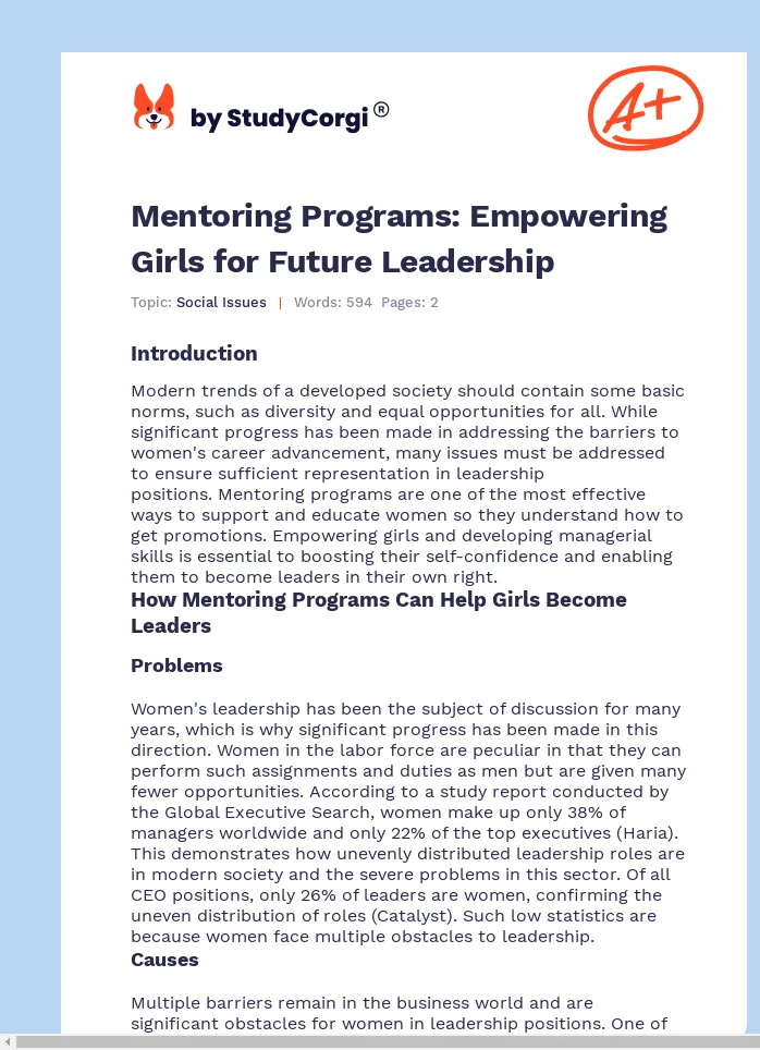 Mentoring Programs: Empowering Girls for Future Leadership. Page 1