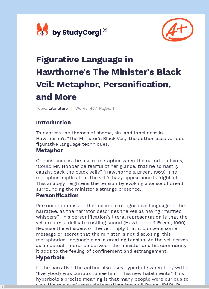 Figurative Language in Hawthorne's The Minister’s Black Veil: Metaphor, Personification, and More. Page 1