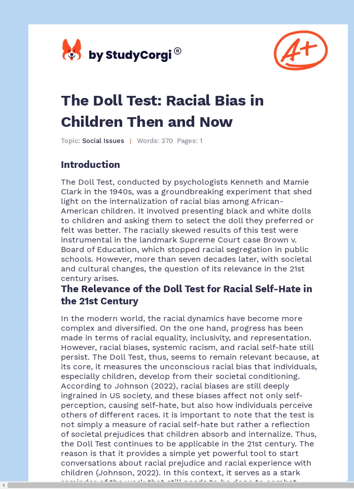The Doll Test: Racial Bias in Children Then and Now. Page 1