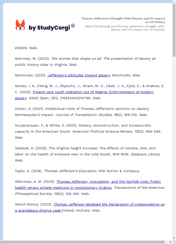 Thomas Jefferson’s Struggle With Slavery and Its Impact on US History. Page 2