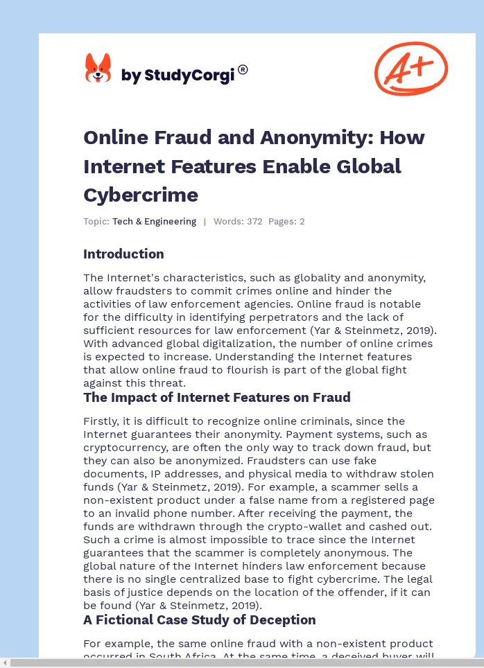 Online Fraud and Anonymity: How Internet Features Enable Global Cybercrime. Page 1