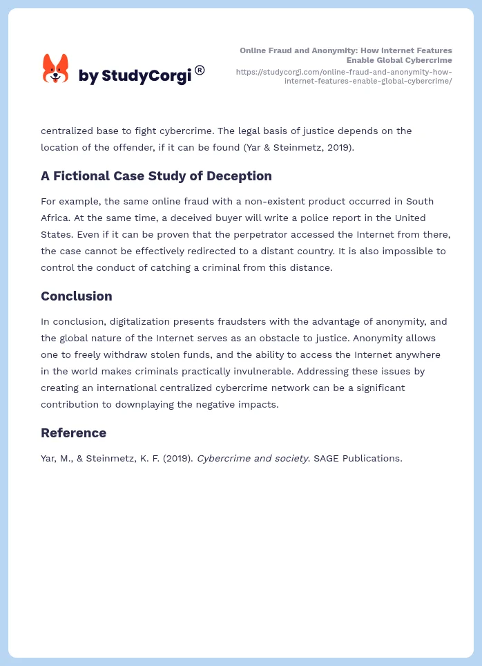 Online Fraud and Anonymity: How Internet Features Enable Global Cybercrime. Page 2