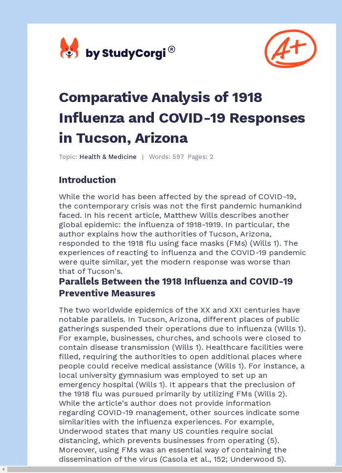 Comparative Analysis of 1918 Influenza and COVID-19 Responses in Tucson, Arizona. Page 1
