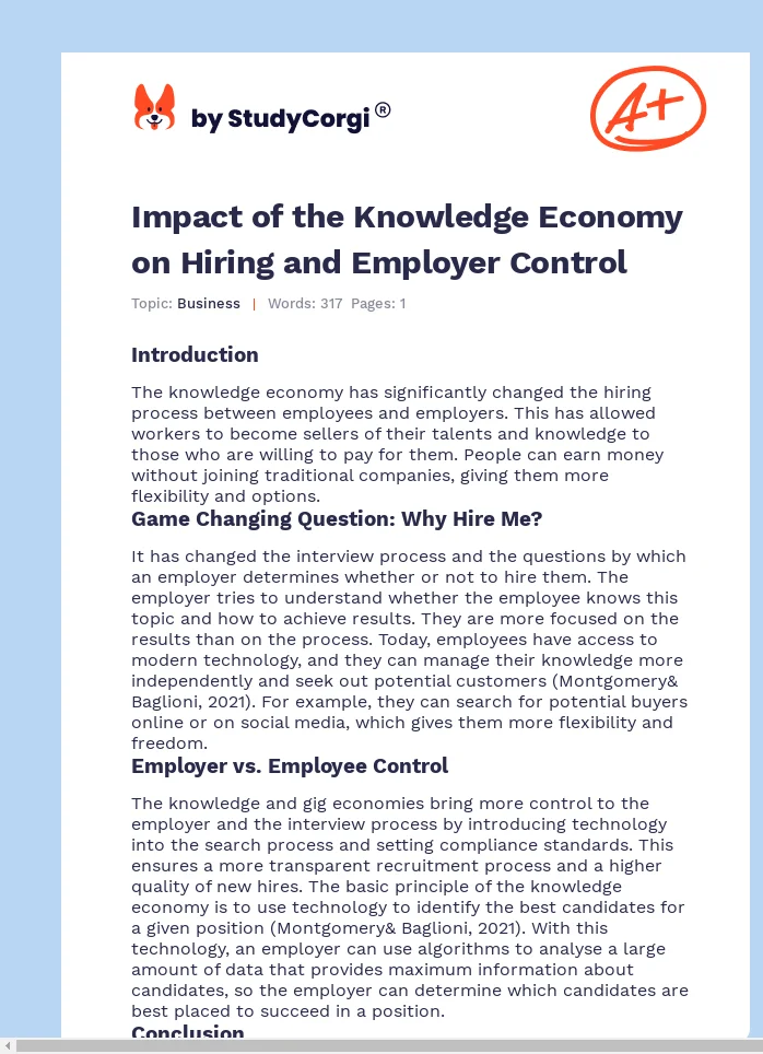 Impact of the Knowledge Economy on Hiring and Employer Control. Page 1