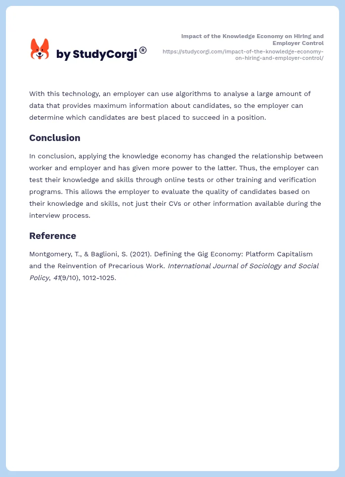 Impact of the Knowledge Economy on Hiring and Employer Control. Page 2