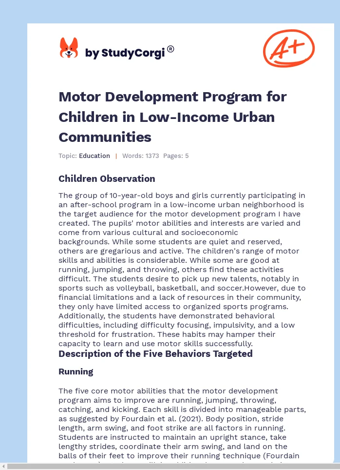 Motor Development Program for Children in Low-Income Urban Communities. Page 1