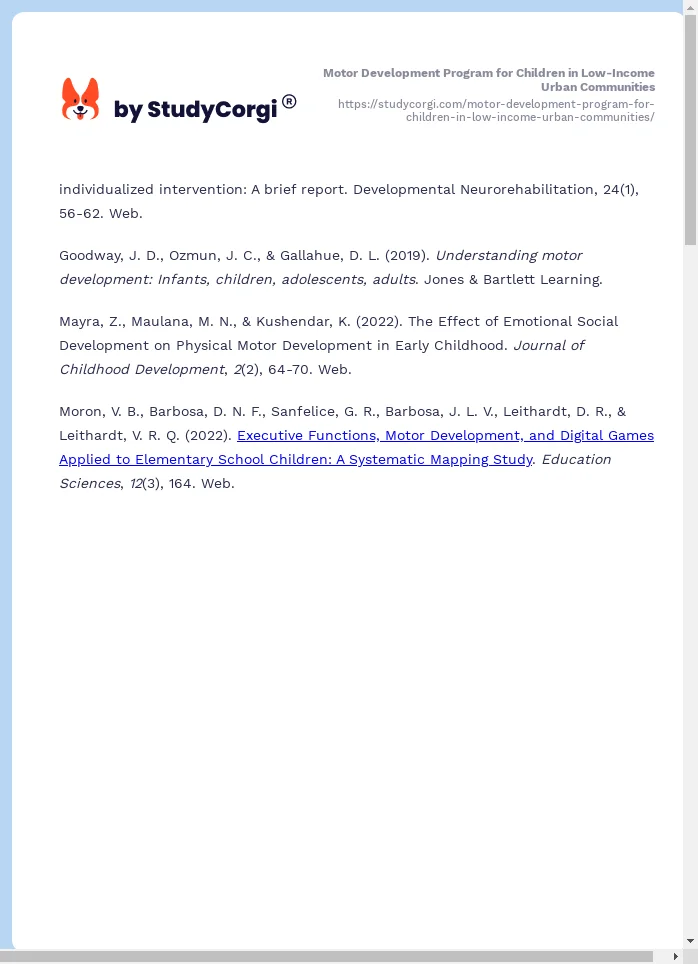 Motor Development Program for Children in Low-Income Urban Communities. Page 2