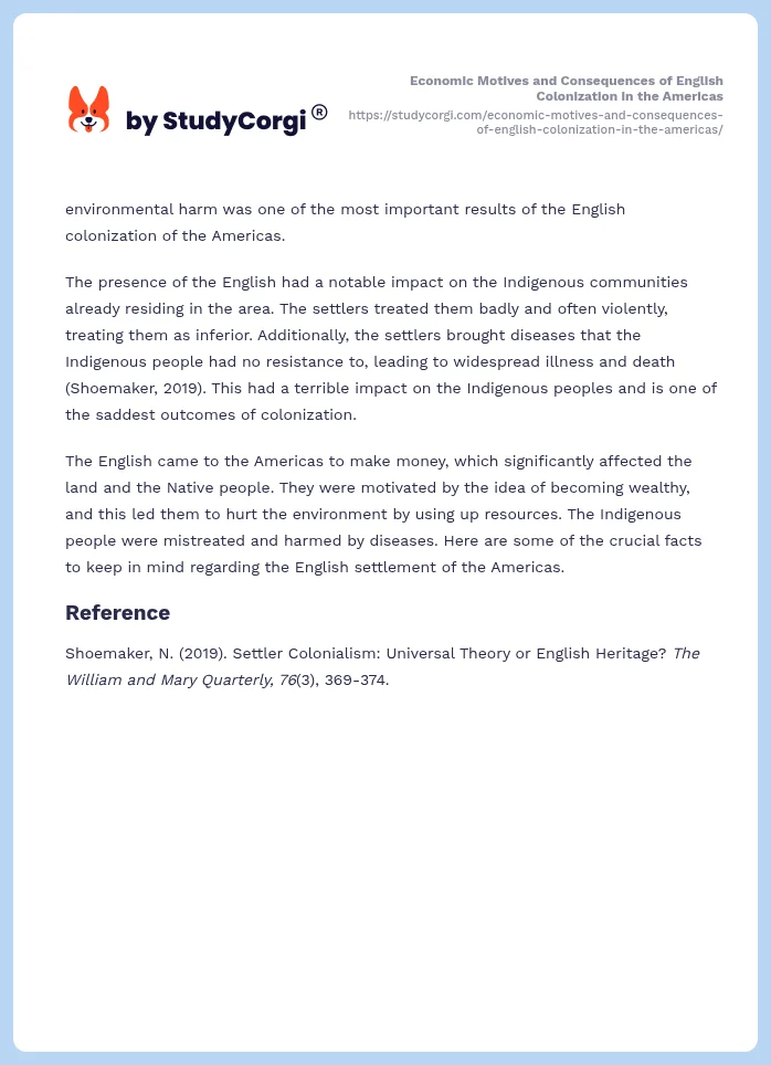 Economic Motives and Consequences of English Colonization in the Americas. Page 2