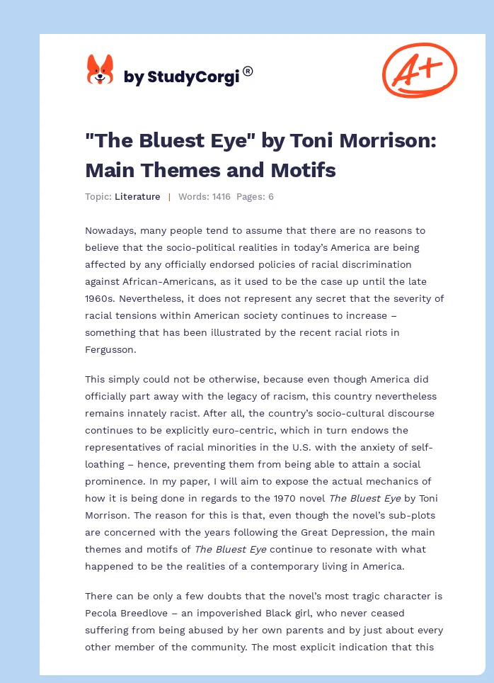 "The Bluest Eye" by Toni Morrison: Main Themes and Motifs. Page 1