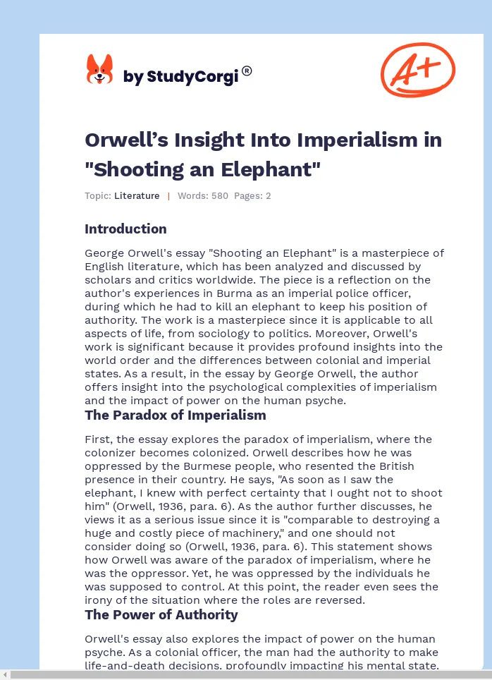 Orwell’s Insight Into Imperialism in "Shooting an Elephant". Page 1