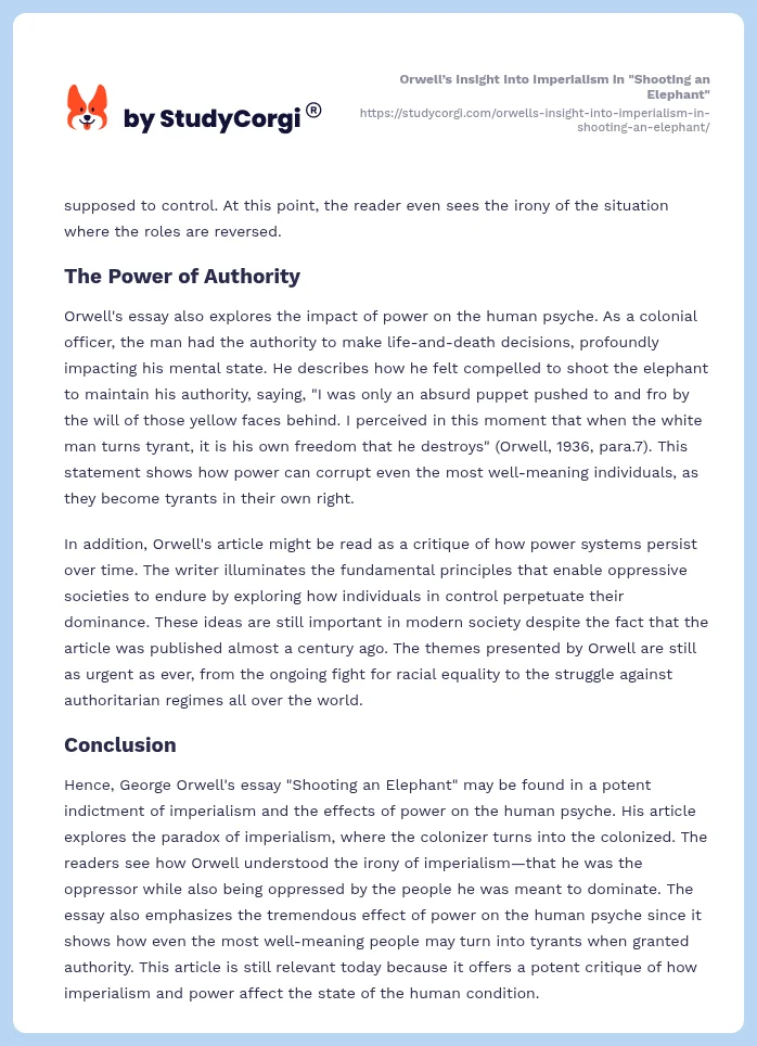Orwell’s Insight Into Imperialism in "Shooting an Elephant". Page 2