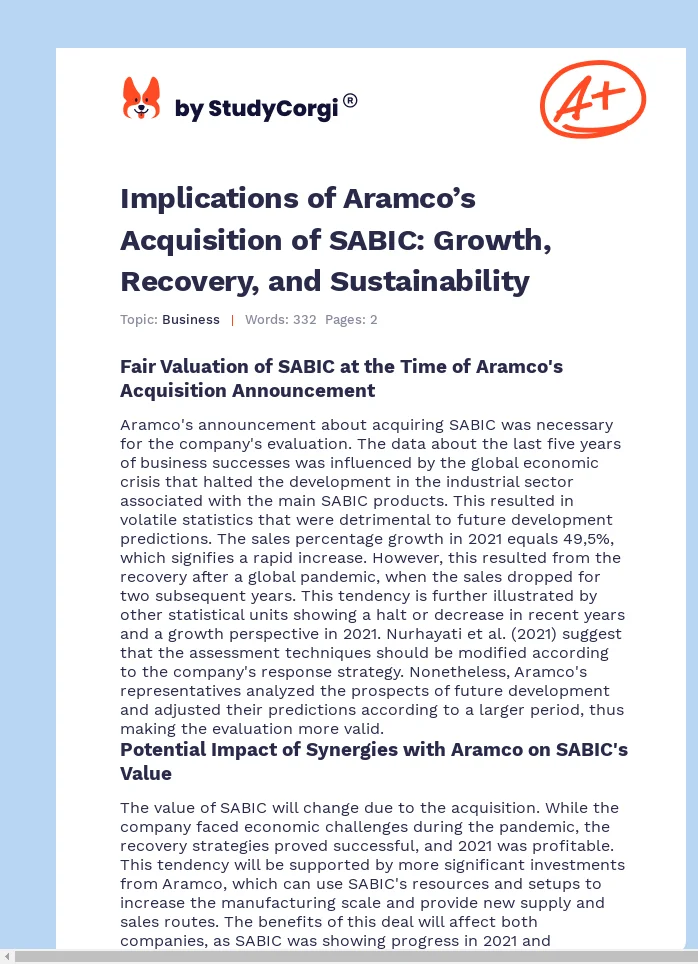 Implications of Aramco’s Acquisition of SABIC: Growth, Recovery, and Sustainability. Page 1