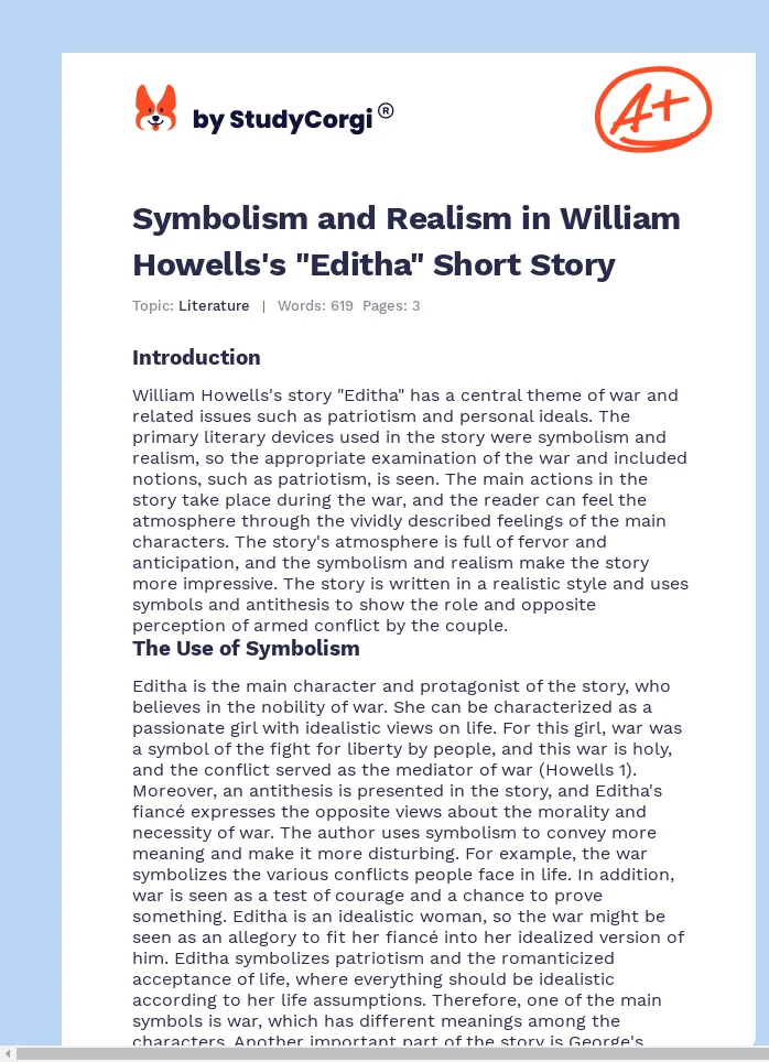 Symbolism and Realism in William Howells's "Editha" Short Story. Page 1