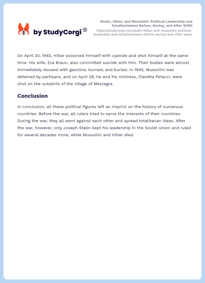 Stalin, Hitler, and Mussolini: Political Leadership and Totalitarianism Before, During, and After WWII. Page 2