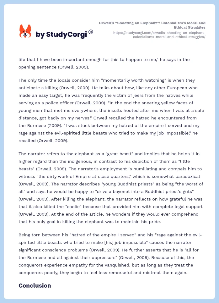 Orwell’s “Shooting an Elephant”: Colonialism’s Moral and Ethical Struggles. Page 2
