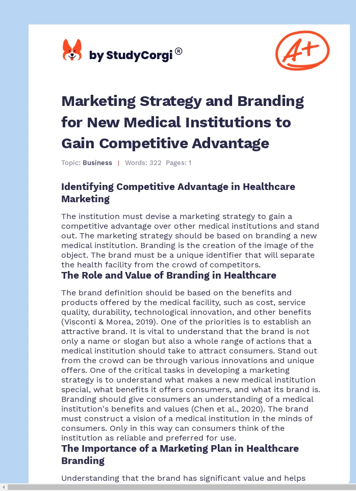 Marketing Strategy and Branding for New Medical Institutions to Gain Competitive Advantage. Page 1