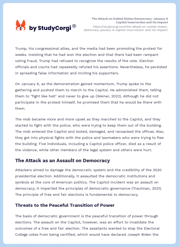 The Attack on United States Democracy: January 6 Capitol Insurrection and Its Impact. Page 2