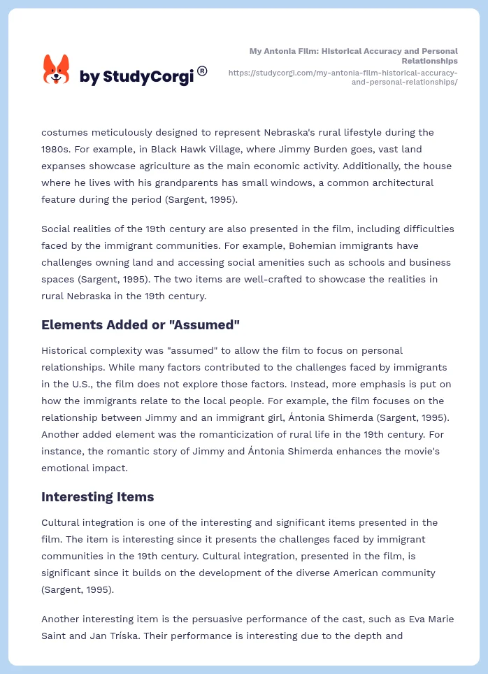 My Antonia Film: Historical Accuracy and Personal Relationships. Page 2