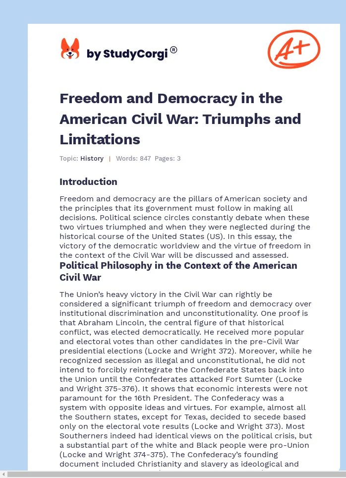 Freedom and Democracy in the American Civil War: Triumphs and Limitations. Page 1