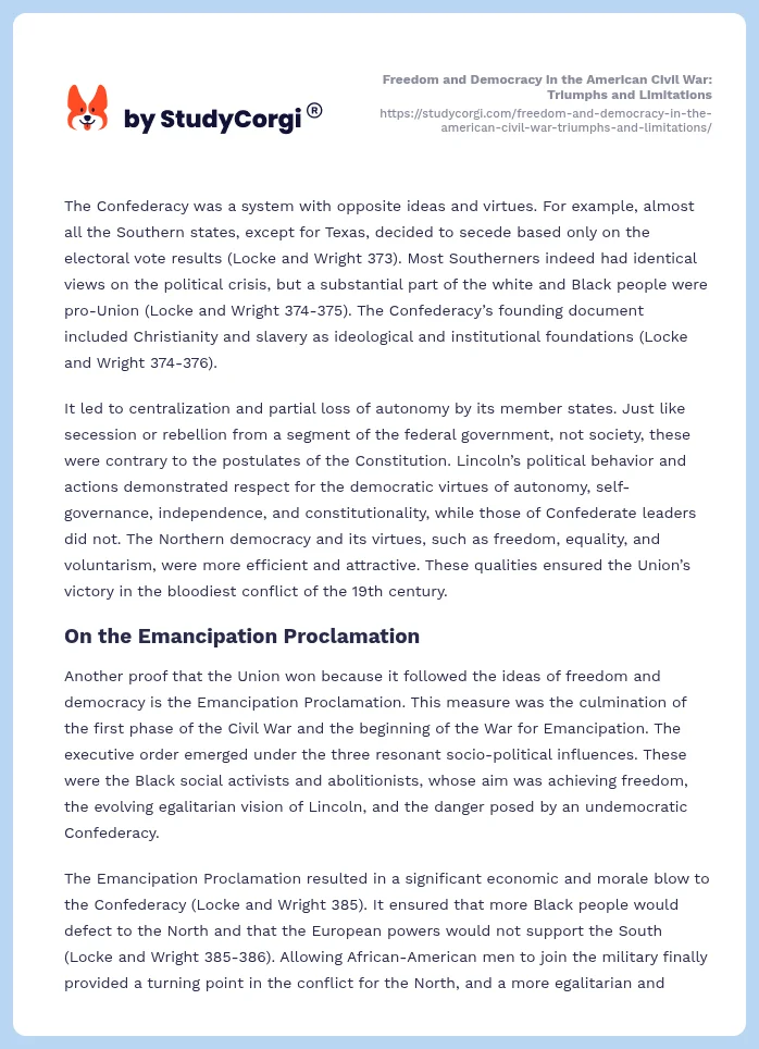 Freedom and Democracy in the American Civil War: Triumphs and Limitations. Page 2