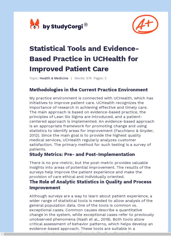 Statistical Tools and Evidence-Based Practice in UCHealth for Improved Patient Care. Page 1