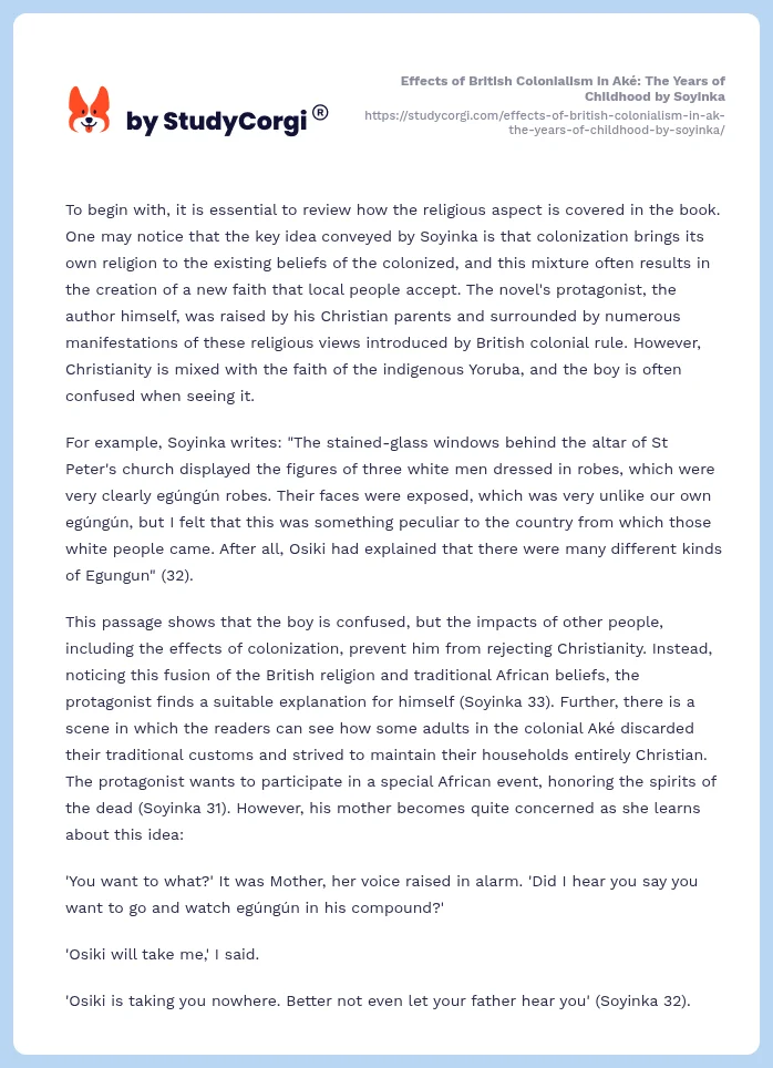 Effects of British Colonialism in Aké: The Years of Childhood by Soyinka. Page 2