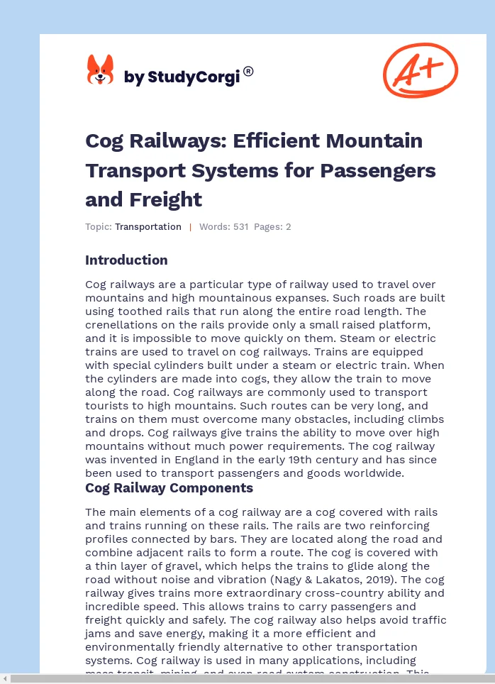 Cog Railways: Efficient Mountain Transport Systems for Passengers and Freight. Page 1