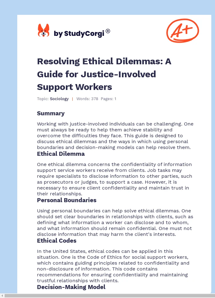 Resolving Ethical Dilemmas: A Guide for Justice-Involved Support Workers. Page 1