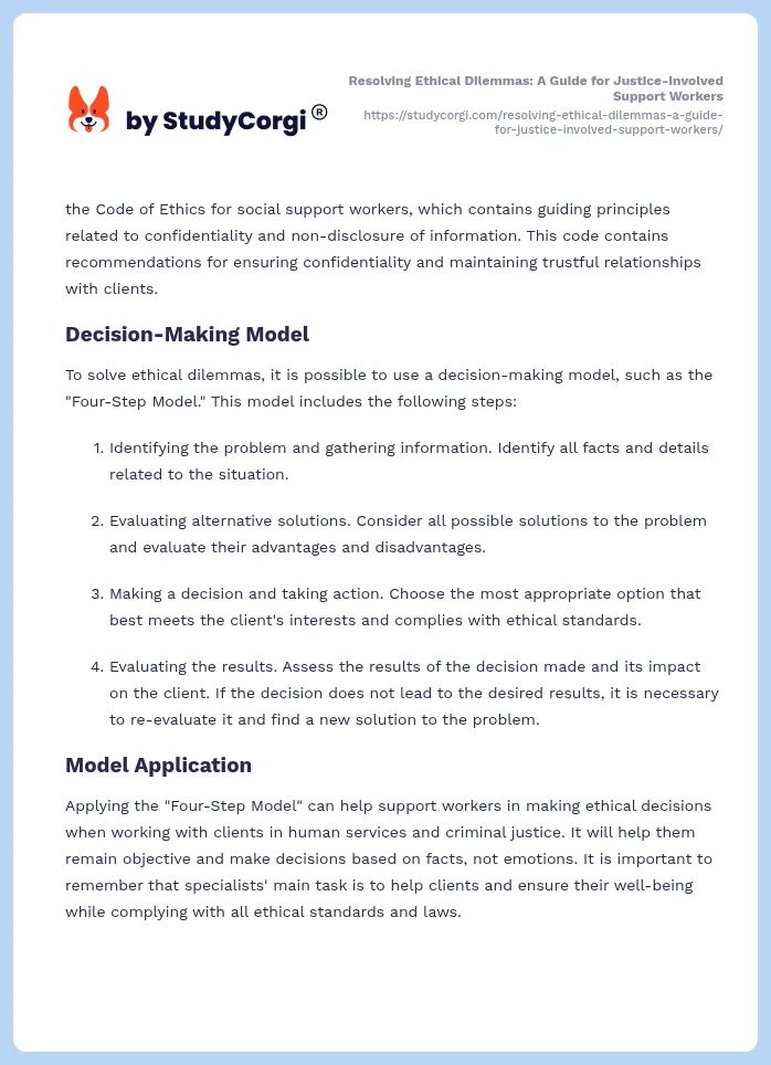 Resolving Ethical Dilemmas: A Guide for Justice-Involved Support Workers. Page 2