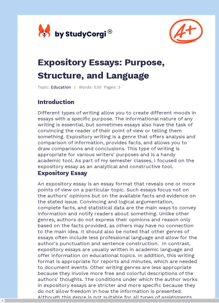 Expository Essays: Purpose, Structure, and Language. Page 1