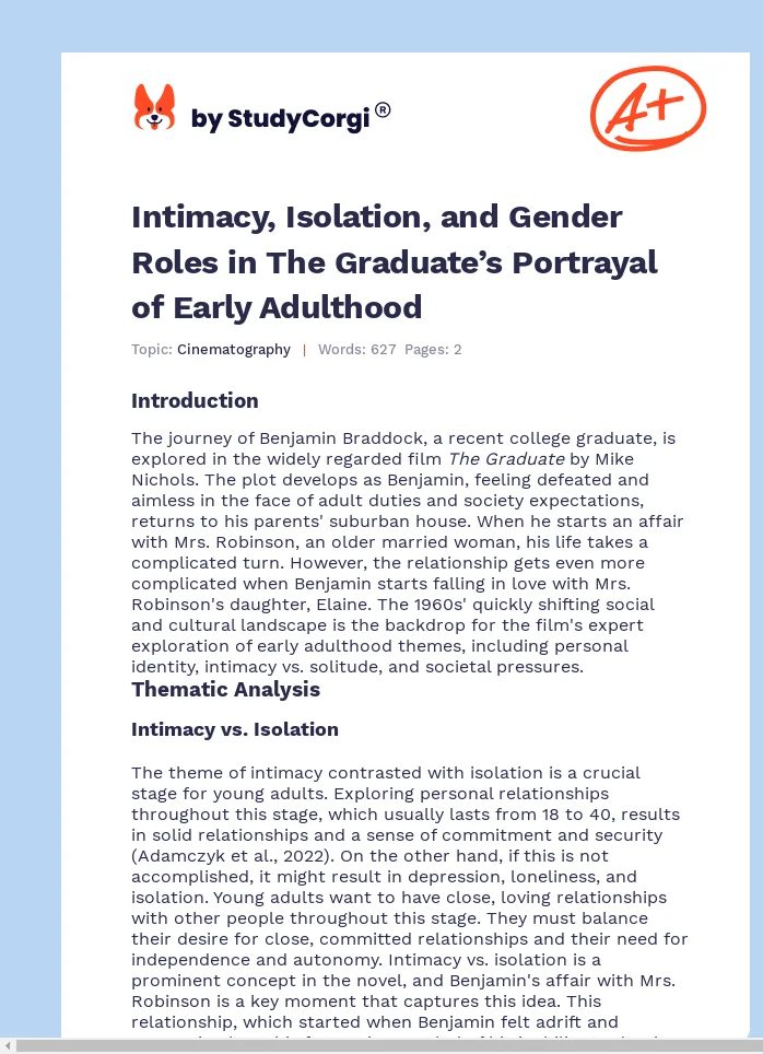 Intimacy, Isolation, and Gender Roles in The Graduate’s Portrayal of Early Adulthood. Page 1
