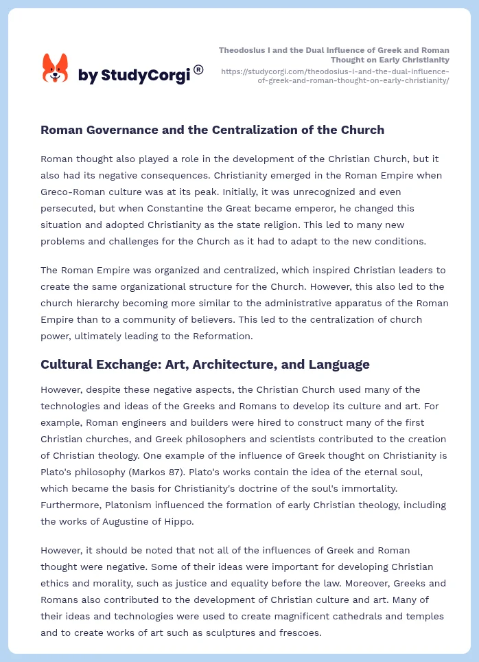Theodosius I and the Dual Influence of Greek and Roman Thought on Early Christianity. Page 2