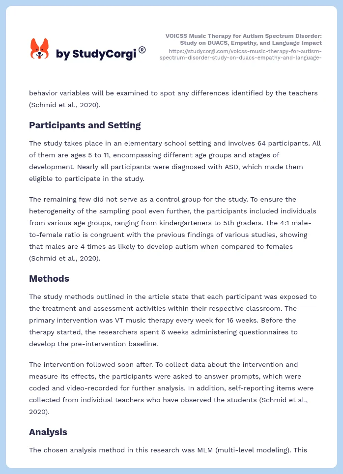 VOICSS Music Therapy for Autism Spectrum Disorder: Study on DUACS, Empathy, and Language Impact. Page 2