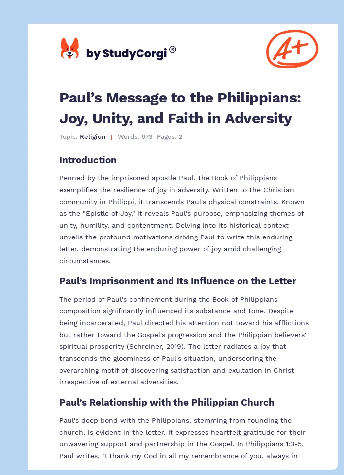 Paul’s Message to the Philippians: Joy, Unity, and Faith in Adversity. Page 1