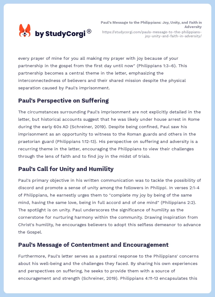 Paul’s Message to the Philippians: Joy, Unity, and Faith in Adversity. Page 2