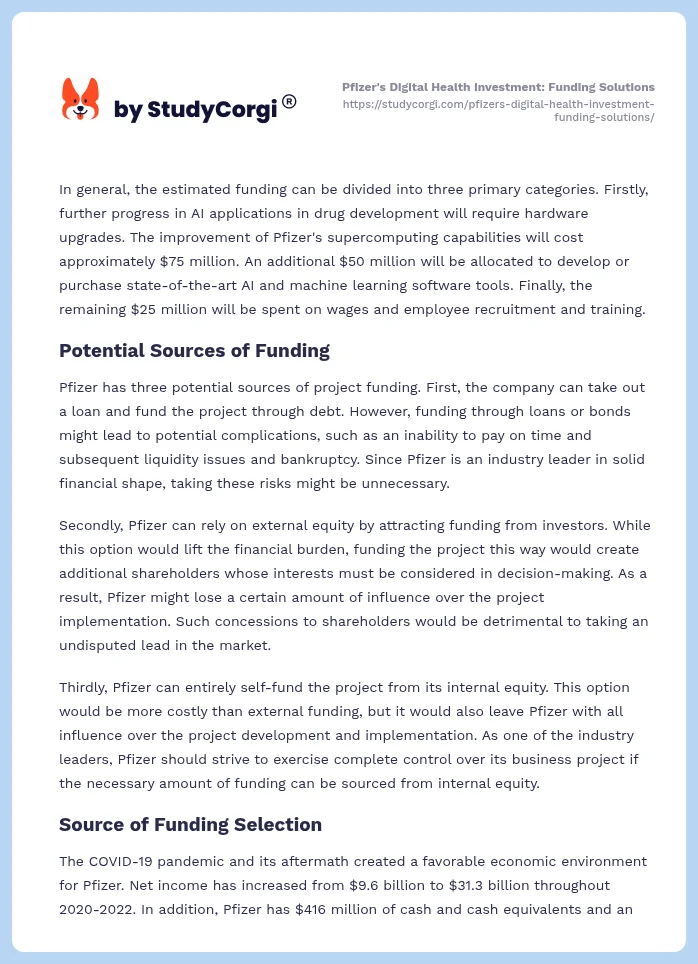 Pfizer's Digital Health Investment: Funding Solutions. Page 2