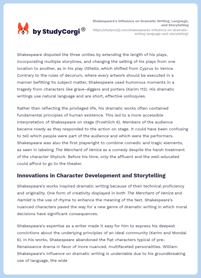 Shakespeare's Influence on Dramatic Writing, Language, and Storytelling. Page 2