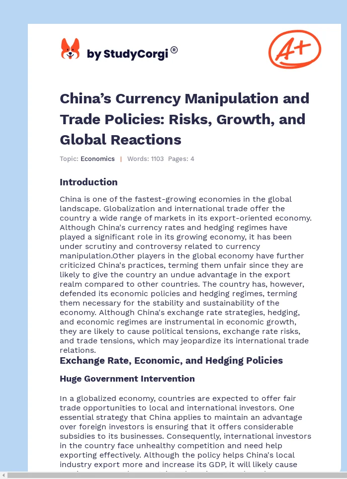 China’s Currency Manipulation and Trade Policies: Risks, Growth, and Global Reactions. Page 1