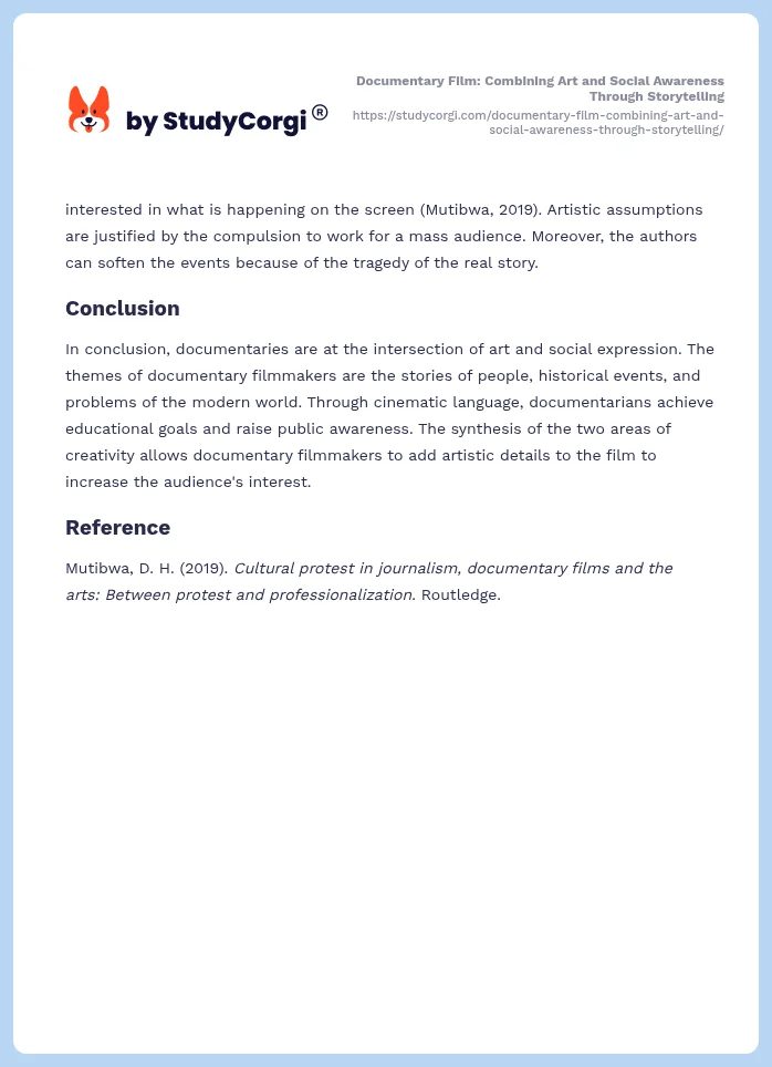 Documentary Film: Combining Art and Social Awareness Through Storytelling. Page 2