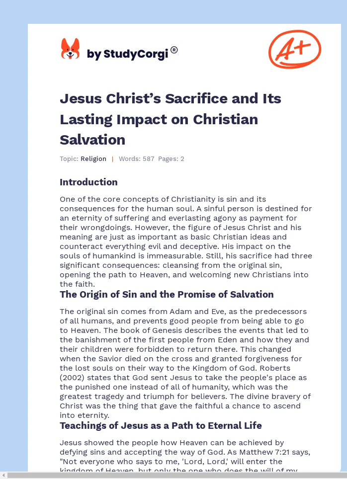 Jesus Christ’s Sacrifice and Its Lasting Impact on Christian Salvation. Page 1