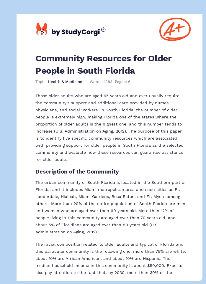 Community Resources for Older People in South Florida. Page 1