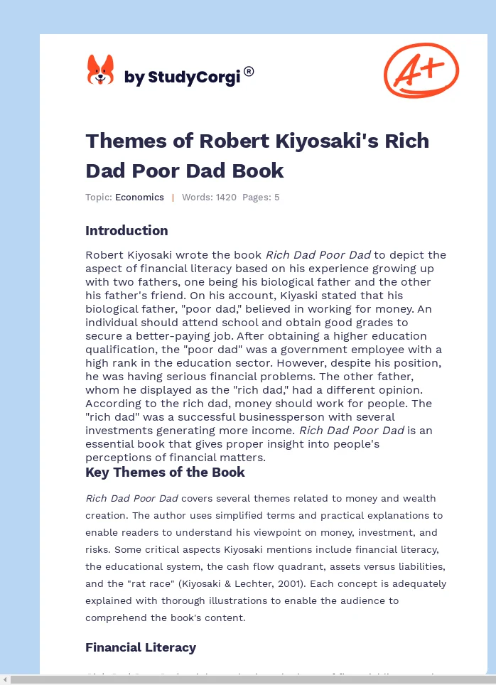 Themes of Robert Kiyosaki's Rich Dad Poor Dad Book. Page 1