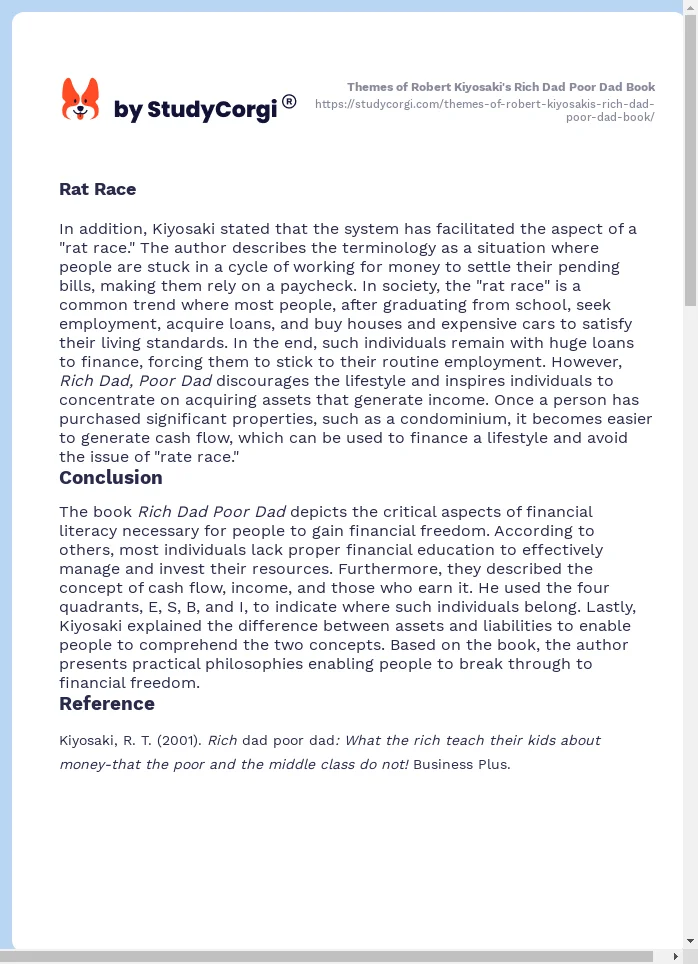 Themes of Robert Kiyosaki's Rich Dad Poor Dad Book. Page 2