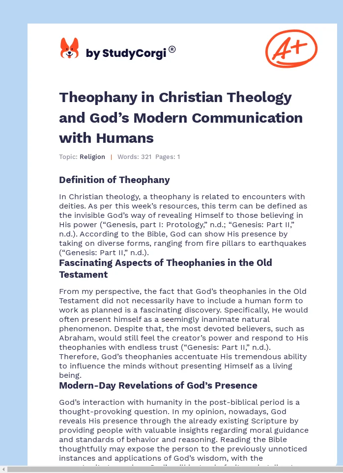 Theophany in Christian Theology and God’s Modern Communication with Humans. Page 1