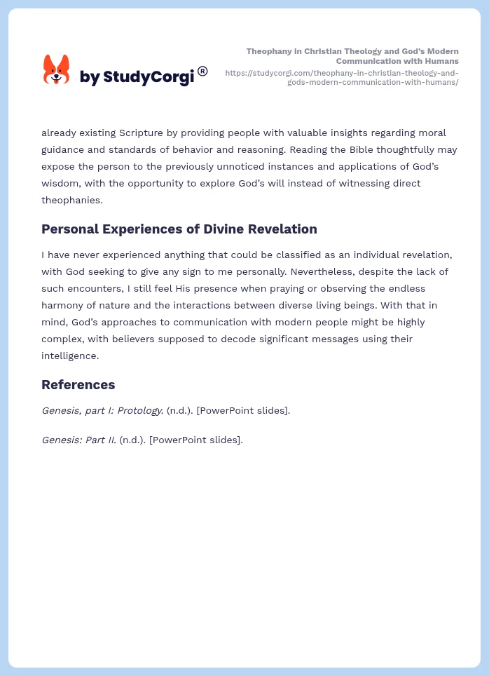 Theophany in Christian Theology and God’s Modern Communication with Humans. Page 2