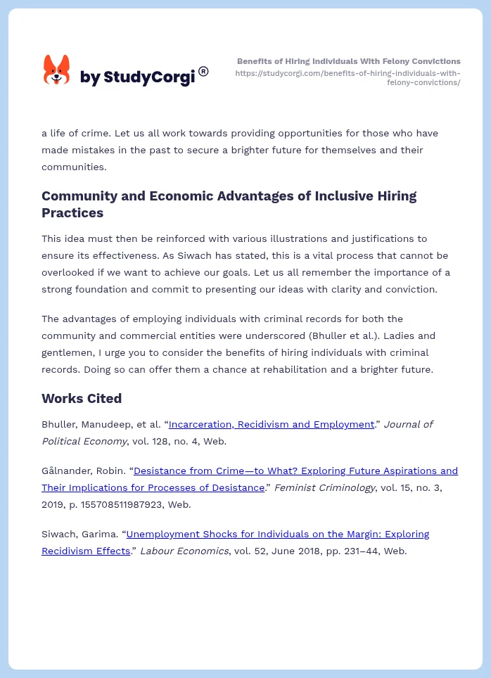 Benefits of Hiring Individuals With Felony Convictions. Page 2
