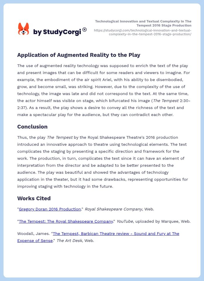 Technological Innovation and Textual Complexity in The Tempest 2016 Stage Production. Page 2