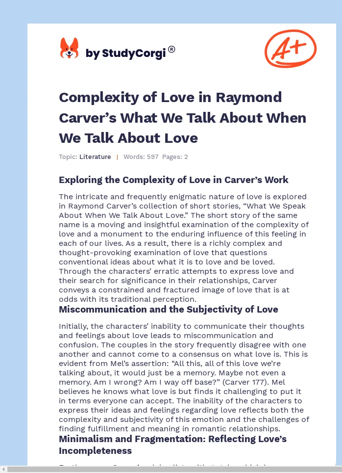Complexity of Love in Raymond Carver’s What We Talk About When We Talk About Love. Page 1